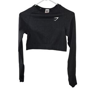 Gymshark Long Sleeve Dark Gray Workout Crop Top Compression Fit Size Large